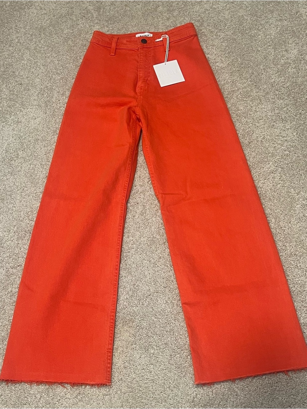 pistola Penny High Rise Wide-Leg Crop Jeans in Vibrant Orange-Red